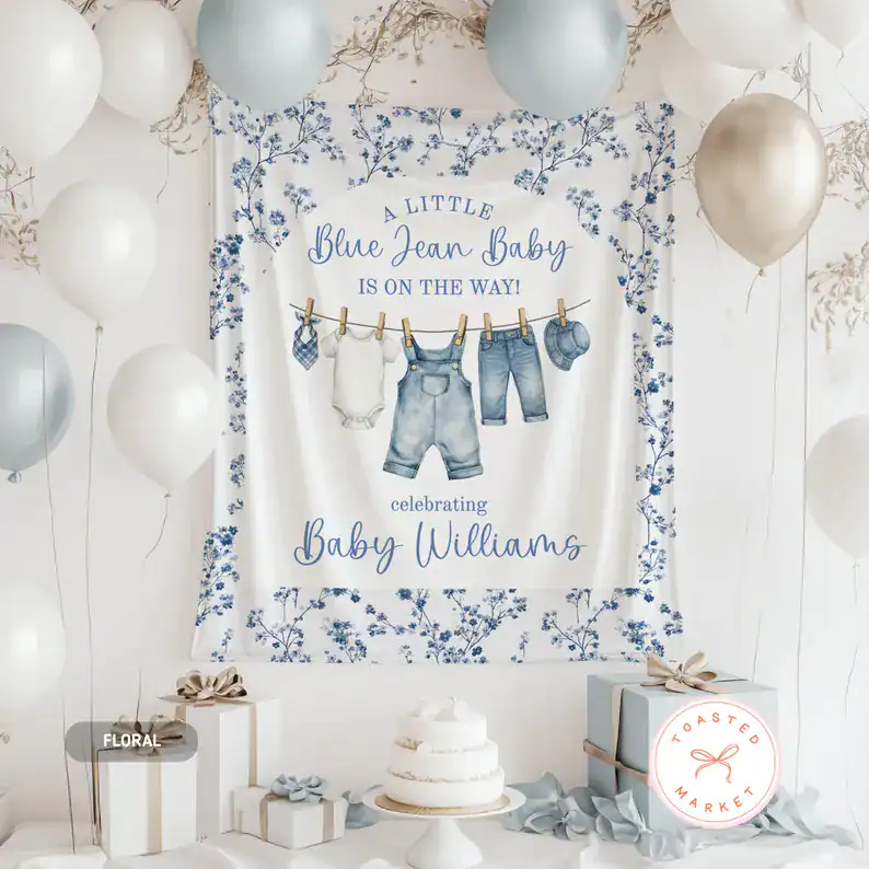 Blue Jean Baby Shower Backdrop Banner