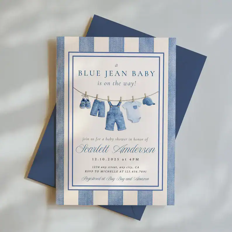 Blue Jean Baby Shower Invitation Design