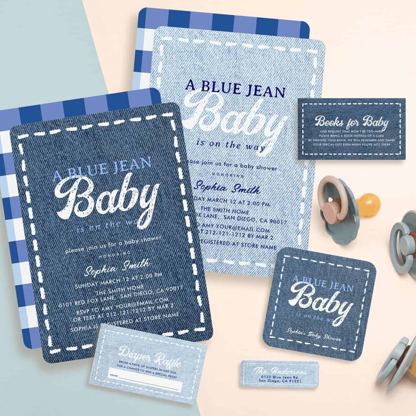 Blue Jean Baby Shower Invitation Suite