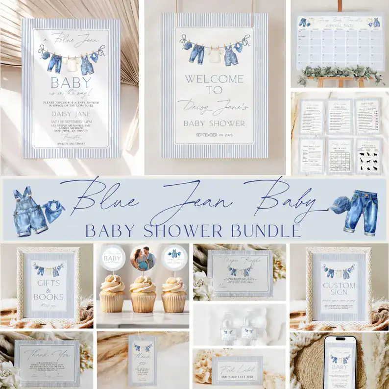Blue Jean Baby Shower Printable Party Bundle