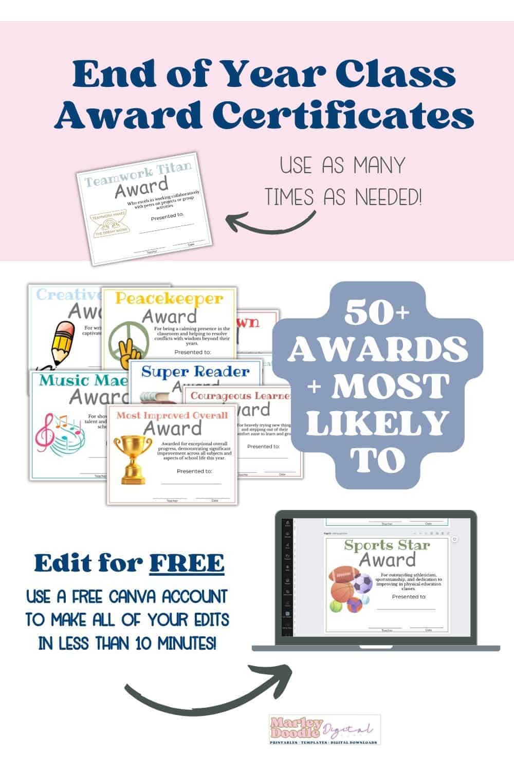 End of Year Student Award Certificates - Editable Canva
