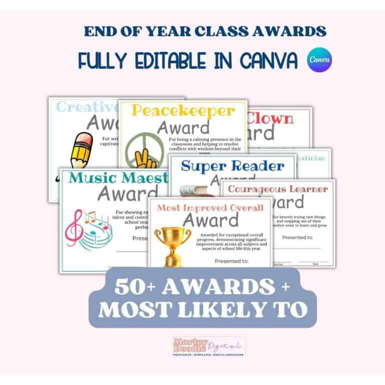 End of Year Student Award Certificates – Editable with Canva