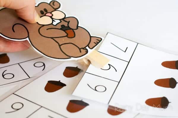 Free Printable Squirrel and Acorn Count and Clip Cards by Rainy Day Mum
