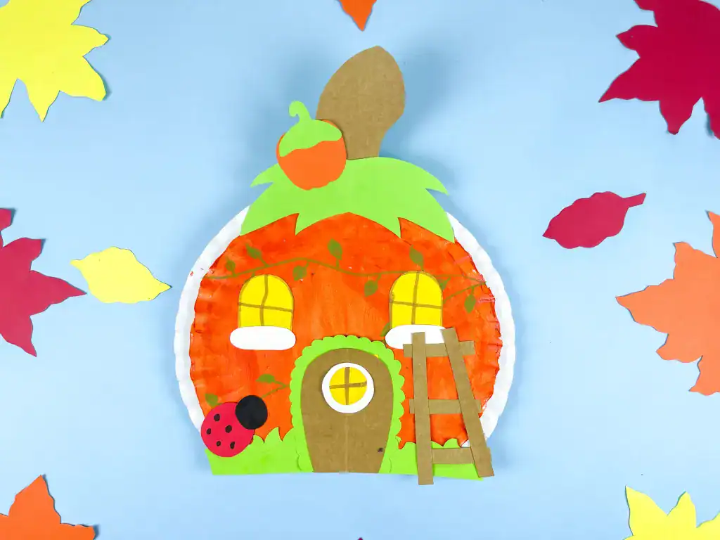 Paper Plate Pumpkin Fairy House Craft by Made in a Pinch