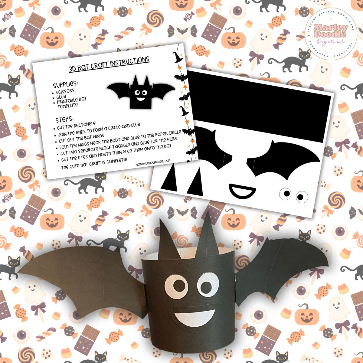 3D Halloween Bat Craft (Free Printable Paper Craft)