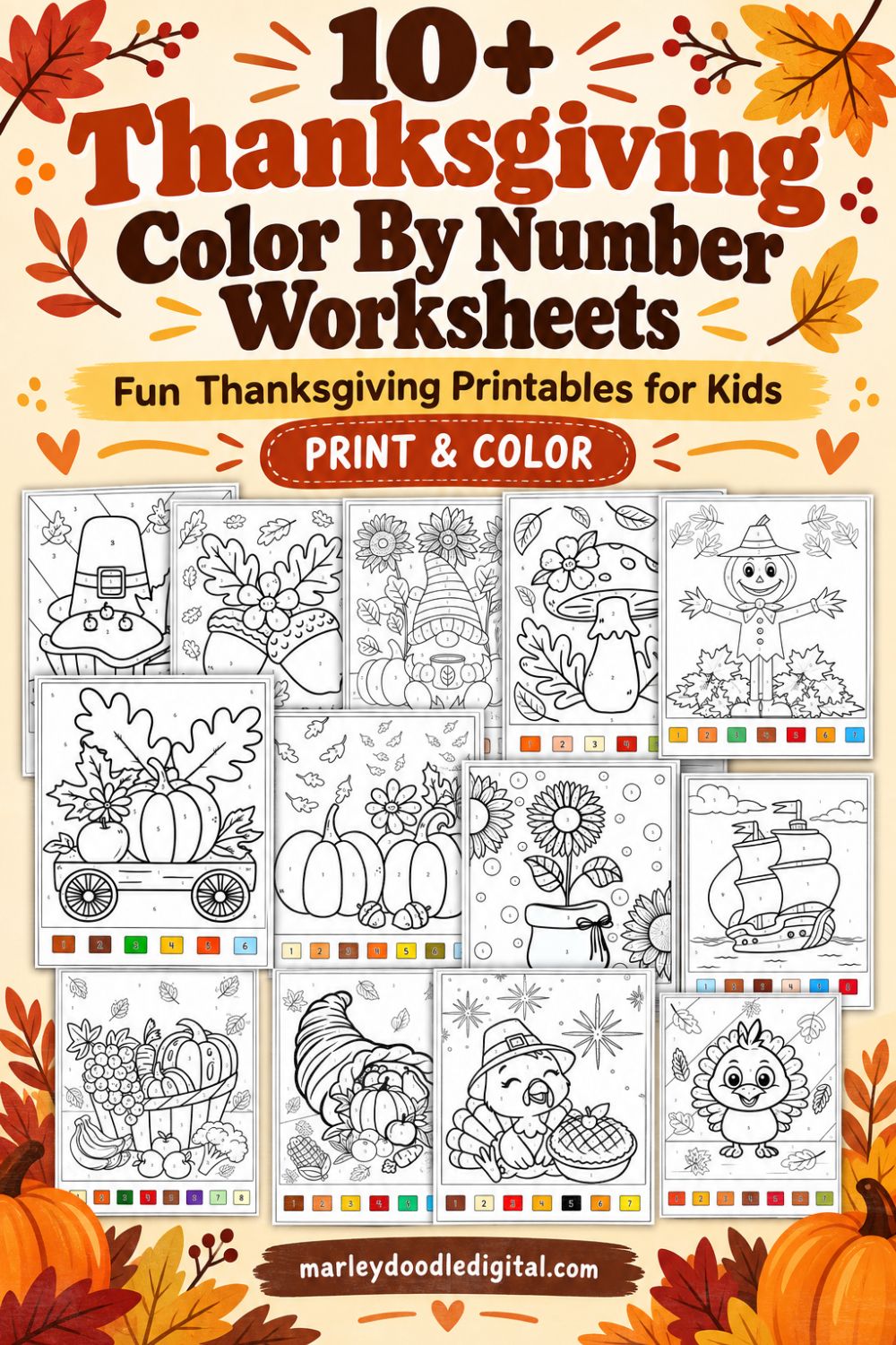 10+ Thanksgiving Color by Number Worksheets (Free Printables) - Download