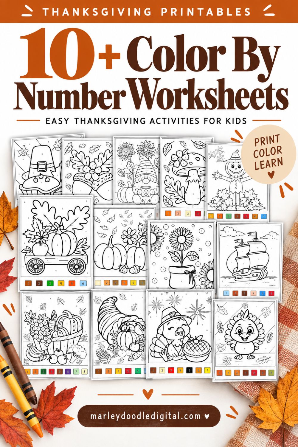 10+ Thanksgiving Color by Number Worksheets (Free Printables) - How to Download and Print