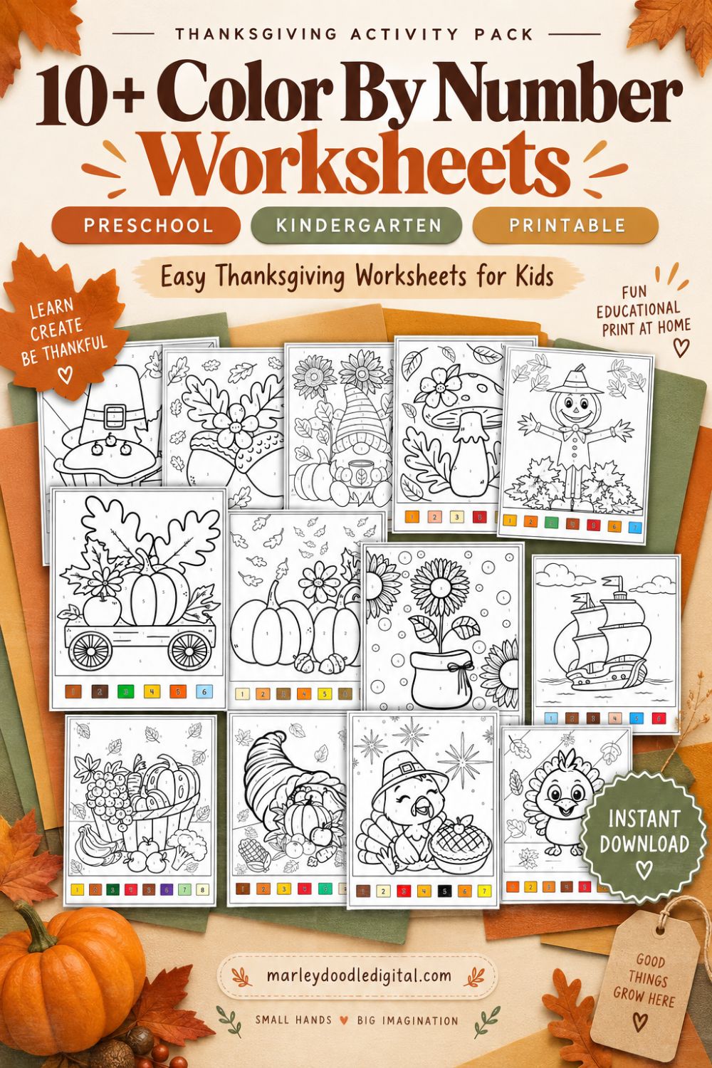 10+ Thanksgiving Color by Number Worksheets (Free Printables) - Printing Tips